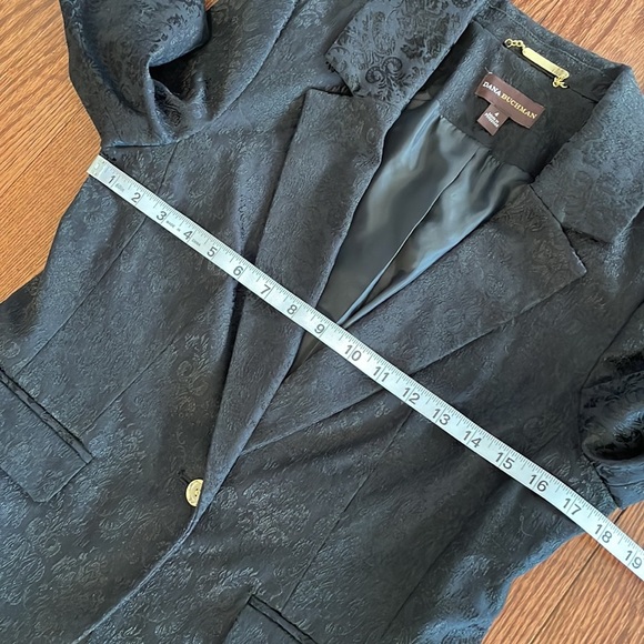 Dana BUCHMAN damask / paisley pattern blazer / jacket black sheen 1 button sz 4 - Picture 10 of 11